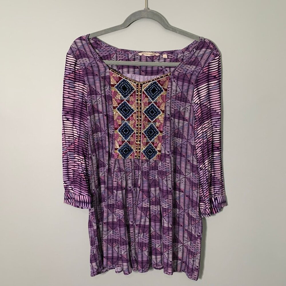 Soft Surroundings Purple Embroidered Tunic‎ Top 3EU76 Womens PS Petite Small